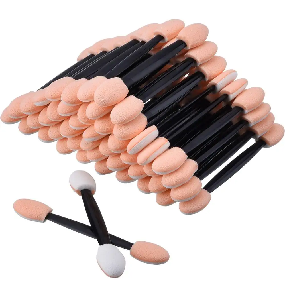 100pcs/pack Soft Sponge Eyeshadow Stick Double-side Disposable Eye Shadow Brushes Manicure Makeup Tools Black