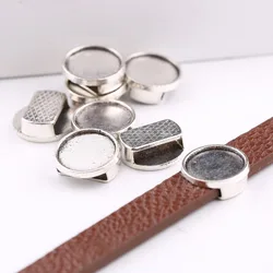 onwear 20pcs flat leather slider beads antique silver blank 12mm cabochon setting diy bracelets making supplies hole 10x2.5mm