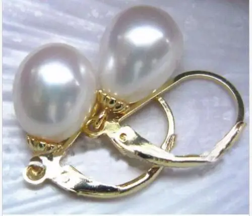 

HOT AAAA 8.5x10 mm AUSTRALIAN SOUTH SEA white PEARL EARRING 14k/20 GOLD