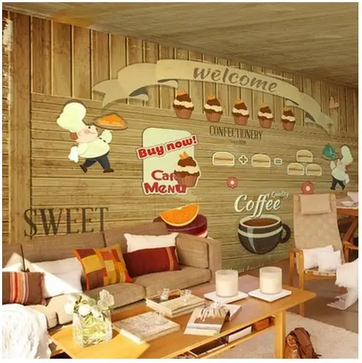 

\Hamburger tea ice cream 3D wallpaper background bread bakery cafe nonwoven 3D wallpaper murals