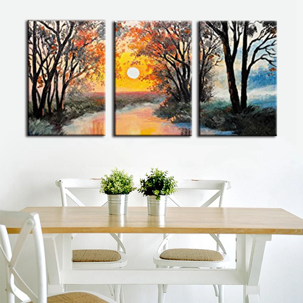 

Home Decorations for Bedroom Canvas Sunrise Sunset Handpainted Wall Art 3 Panels Artwork Christmas Gift Drop Shipping