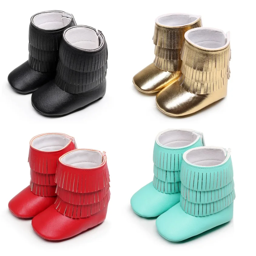 

Solid Color Fringe Baby Girls Boots Newborn Shoes 0-2years Anti-Slip Easy Wearing Babies Booties Soft Infant First Walkers Gift