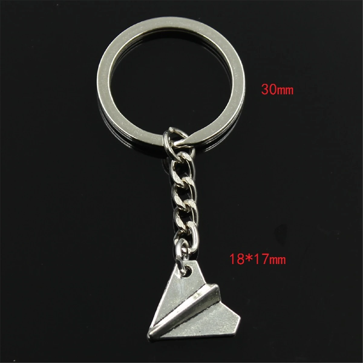 New Fashion Men 30mm Keychain DIY Metal Holder Chain Vintage Paper Airplane Plane 18x17mm Silver Color Pendant Gift