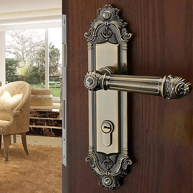 Hardware indoor wooden door lock Mechanical double tongue locks Split bedroom bronze handle lockss Exquisite fashion carved lock