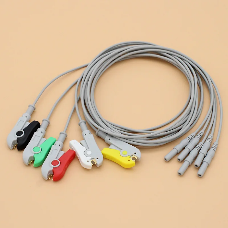 

5-leads EEG/EMG/ECG/EKG din1.5 holter cable, Leadwire of Electrode Clip for disposable electrode pad and eeg cap.