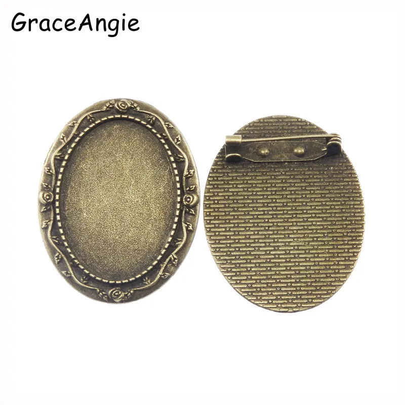 5pcs/pack Women Antique Bronze Alloy Oval Brooch Pins Cameo Cabochon Base Charm Vintage Craft Jewelry Making 45*35*2mm 50262