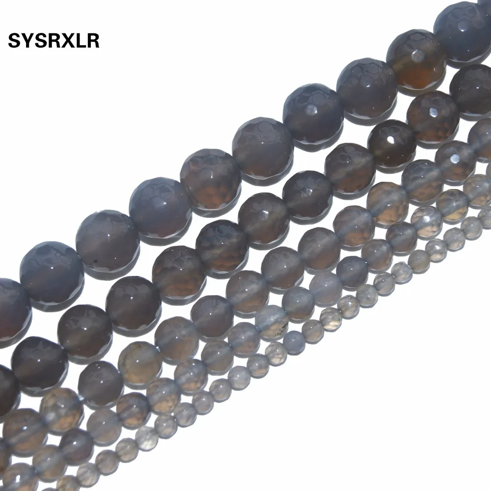 Wholesale Charm Faceted Gray Agat Natural Stone Beads For Jewelry Making DIY Bracelet Necklace 4 6 8 10 12 MM Strand 15.5'' image 2