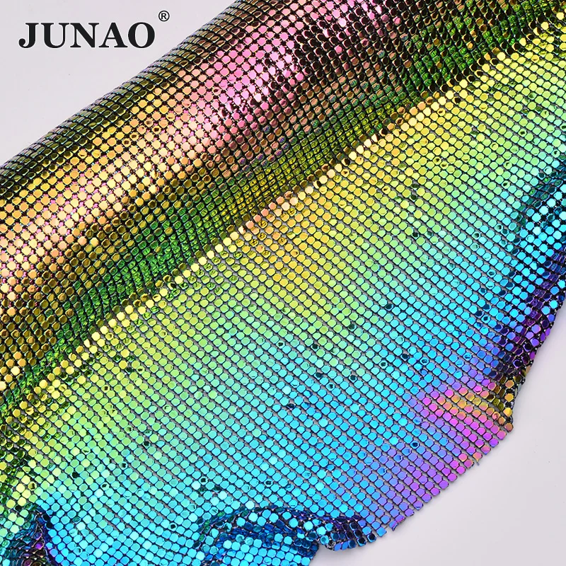 Junao 45*150 Centimetri di Alluminio Colorato Maglia Finiture in Metallo Tessuto di Strass Copriletto di Cristallo Appliques per Il Fai da Te