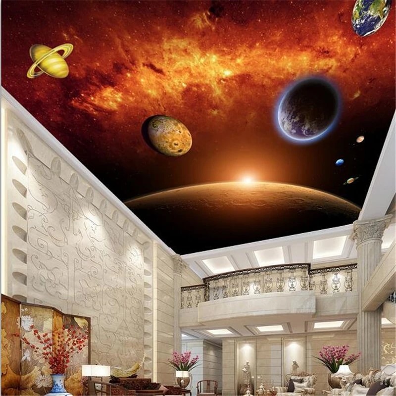 

beibehang Custom wallpaper 3d photo mural space planet living room bedroom hotel shopping mall ceiling mural papel de parede 3d