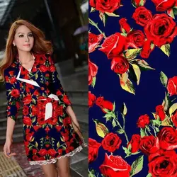 LEO&LIN Vintage Clothing blue/white Green Leaves Red Rose Slightly Elastic Satin Patchwork Cotton Fabric Tissus