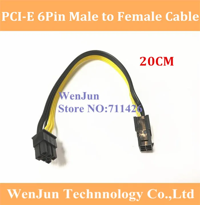 Free Shipping 20CM PCI-E GPU 6Pin 2*3pin male to 6 pin Female Power extension Cable adapter 18AWG for video card