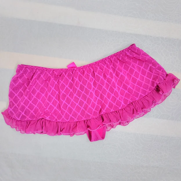 Sissy-bragas tipo Tanga con falda, lencería Sexy Gay, ropa interior a cuadros con lazo, faldas con volantes, bolsa para pene, ropa interior transparente