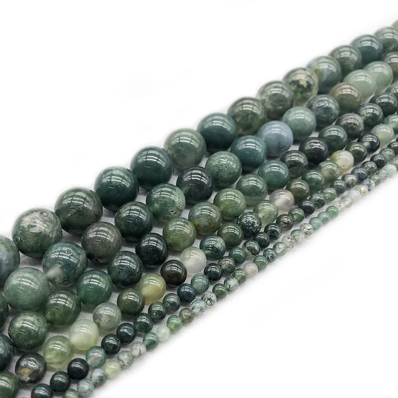 Moss agat Natural Stone String Loose Round Beads Strand 4 6 8 10 12 14 MM DIY Charms Beads For Jewelry Making