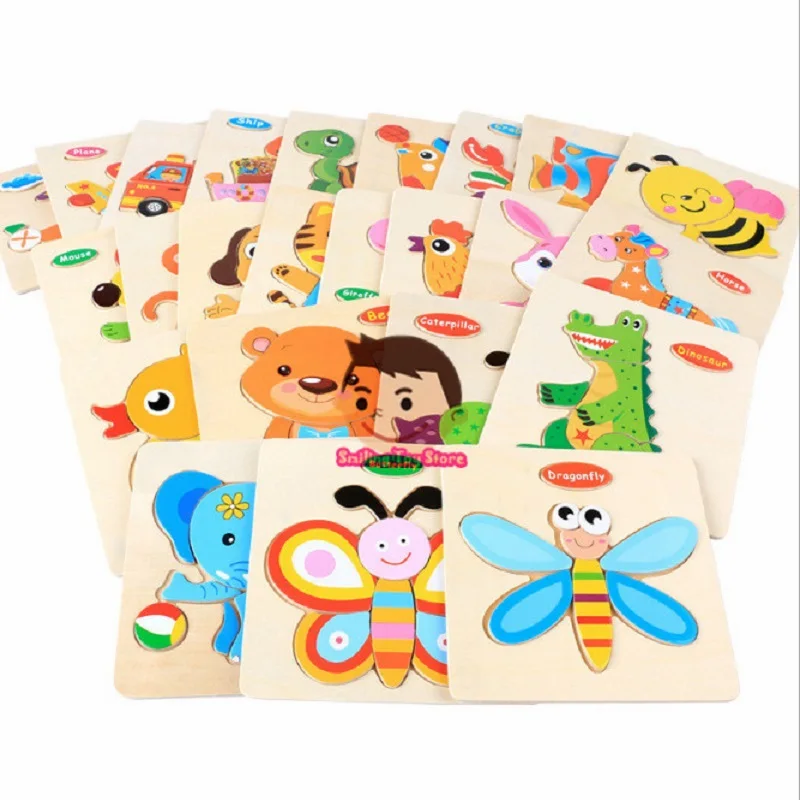 Children Cartoon Animal Wooden Three-Dimensional Small Jigsaw Board Baby Early Educational Toy 3D Puzzle Board Kid Birthday Gift