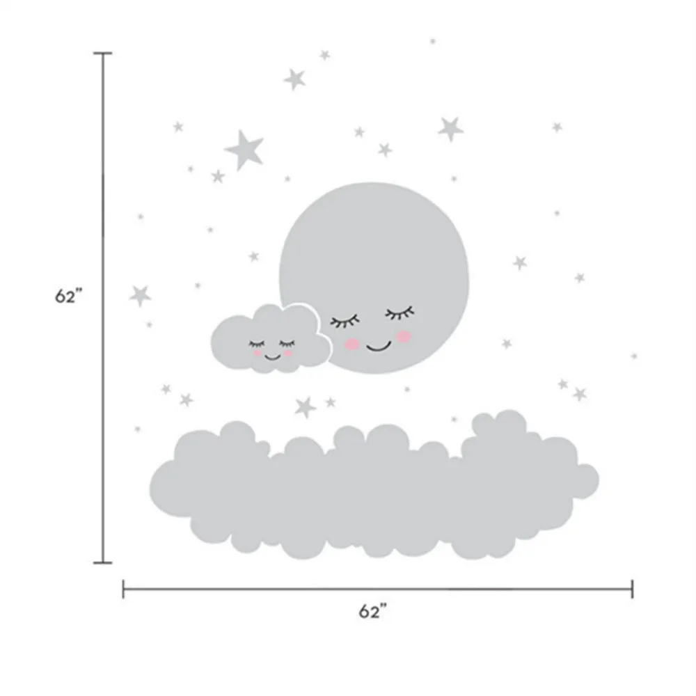 Beautiful Moon stars Wall Decal Cloud Nursery Vinyl Wall Stickers For kids Room Decal Nursery Wall Sticker decorative babies