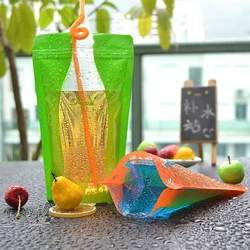 100PCS 300ml~400ml Clear Stand-up Plastic Ziplock Bag DIY Fruit Juice Milk Bottle Matcha Cocoa Coffee Party Beverage Pouches