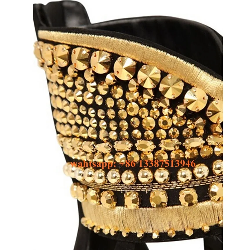 Women Summer Hotsale Clip Toe Ankle Wrap Gold Spike Flat Sandals Zipper-up Rivet Gladiator Sandals Fashion Beach Shoes