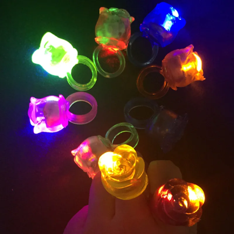 

30pcs/lot Led Rose Ring Led flower Flashing Bubble Elastic Ring Rave Party Blinking Soft Finger toys Lights decoration Xmas