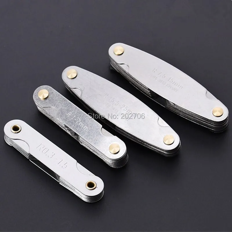 4pcs Radius Gauges R0.3-1.5 R1-7 R7.5-15 R15.5-25 R1-6.5/R7-14.5/R15-25/R26-80 Stainless Steel Concave Convex arc Measuring Tool