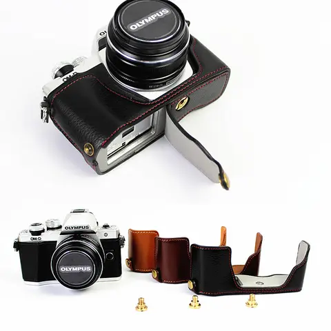 New Genuine Leather Half Body Camera Case Bag for Olympus EM10 II EM10-II EM10 Mark 2 Bottom Cover Open battery