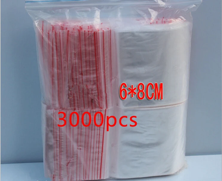 3000pcs 6x8cm pe transparent travel gift packaging bags plastic bag for necklace/jewelry diy custom ziplock clear self seal bags