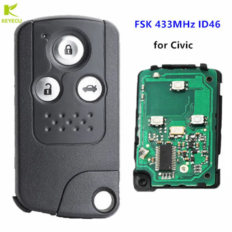 

KEYECU Replacement Remote Car Key Fob 3 Button FSK 433MHz With ID46 Chip for Honda Civic 2012 2013 2014 2015