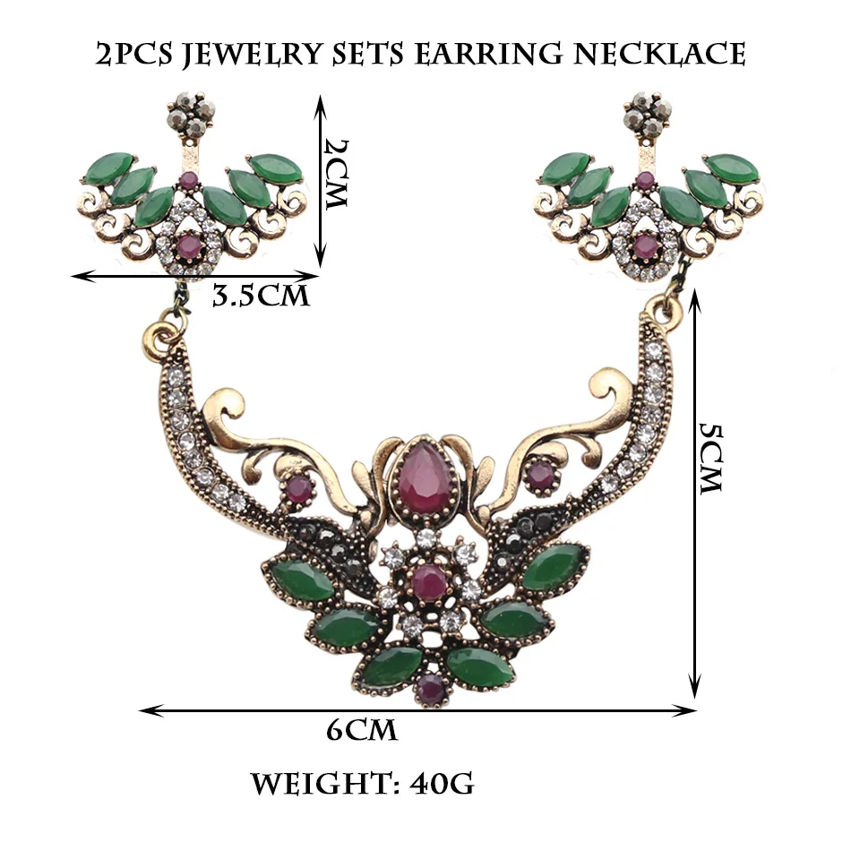 New Style Turkish Wing Jewelry Sets For Women Retro Gold Color Resin Adjustable Earrings Flower Necklace India Ethnic Bijoux