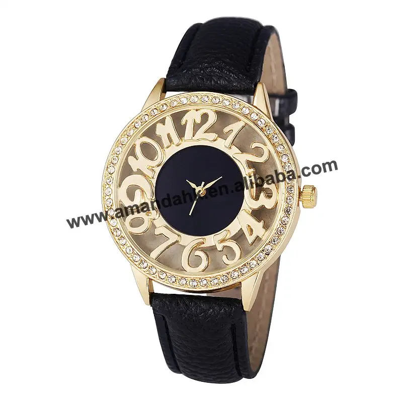 

wholesale women howllow out number gold case watch quartz casual elegance style rhinestone wrist watch