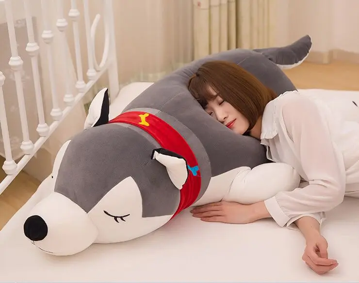 stuffed toy huge 130cm cartoon husky plush toy gray prone dog down cotton very soft doll sleeping pillow christmas gift s2859