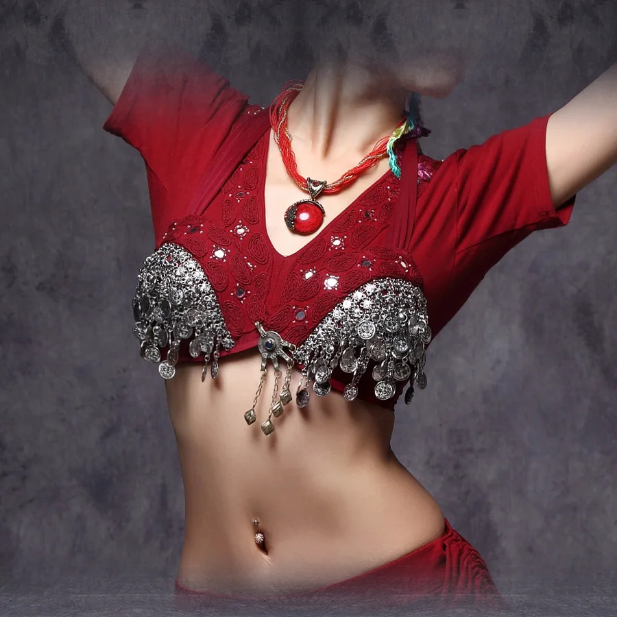 Tribal Belly Dance Bra Silver Chain Tassel Metallic Studs Push Up Sequin Bra C/D CUP Vintage Coins Bra Gypsy Dance Tops