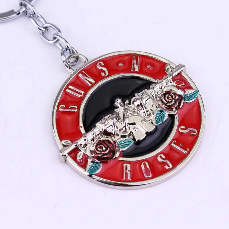 dongsheng Famous American Hard Rock Band Roling Guns N \'Roses Key Chain Alloy Keychain Pendant Key Ring Holder Gift Accessories