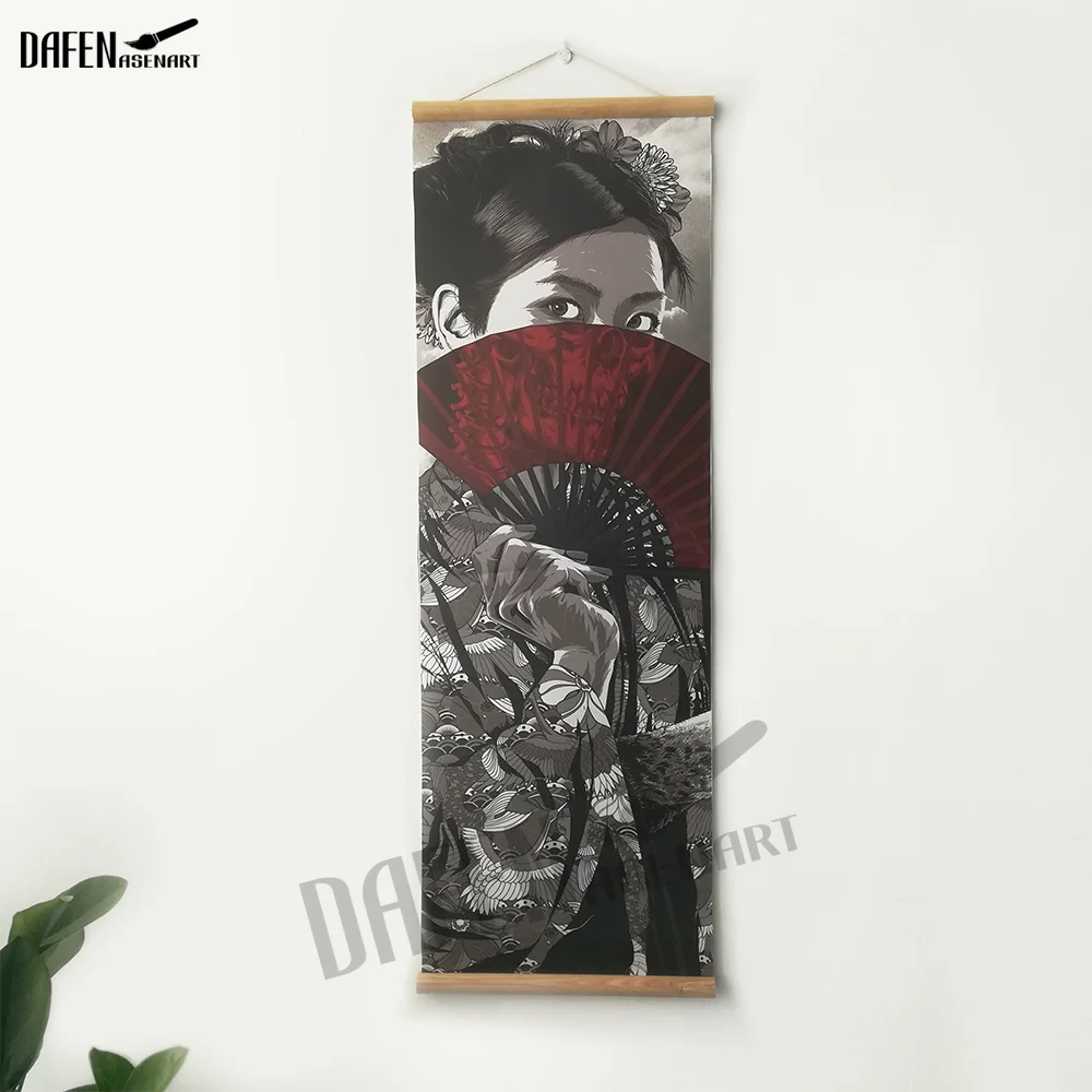 Japanese Samurai Ukiyoe Scroll poster Canvas Poster with Wooden Hanger Wall Art Living Room Bedroom Home Decor Scroll Painting