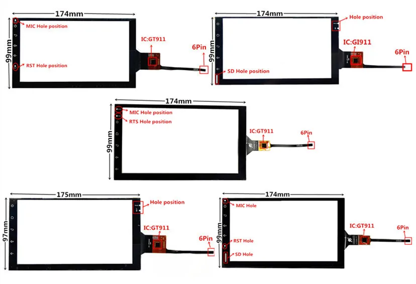 

7 Inch GT911 174mm*99mm Capacitive Touch Digitizer For Car DVD GPS Navigation Multimedia Touch Screen Panel Glass