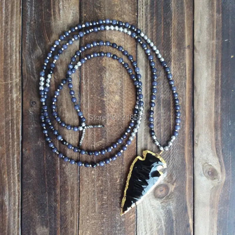 Boho chic  Beads Necklace with Black Onyx Arrowhead Pendant  NM23771