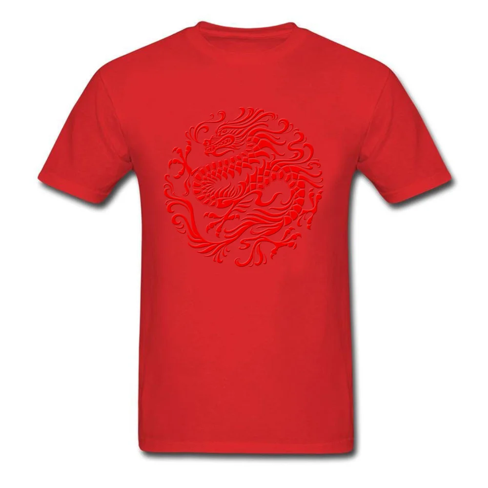 Fitted T-shirt Men Tops Traditional Red T Shirt Chinese Dragon Circle Tshirts Print Clothes Summer Round Collar 100% Cotton Tees