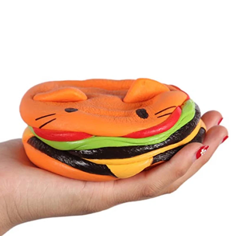 Jumbo Squeeze Toy para Crianças, Cat Face Burger, Squishy, Pão Simulado, PU Perfumado, Soft, Slow Rising, Squeeze Brinquedos, Stress Relief, Baby,