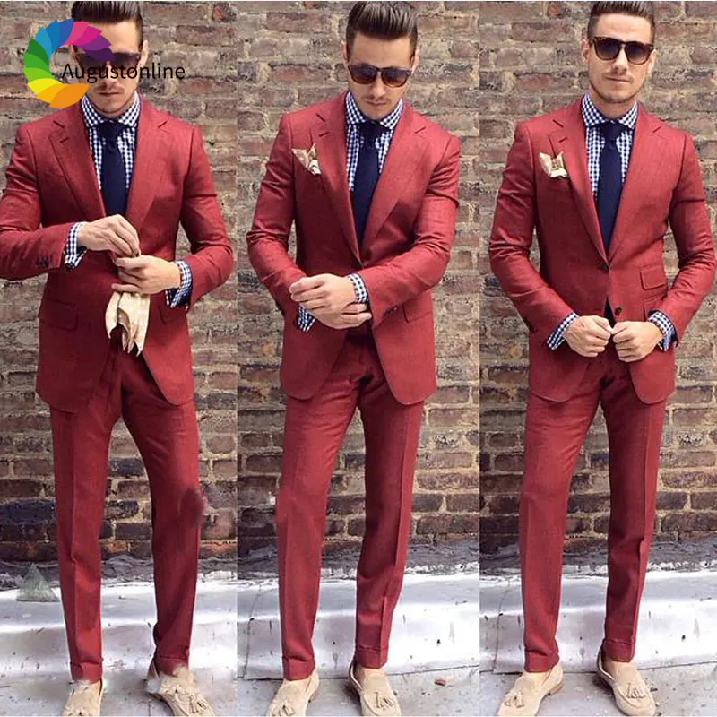 

Slim Fit Burgundy Men Suits Wedding Custom Made Formal Business Best Man Blazer Jacket Pants 2Piece Groom Tuxedo Costume Homme