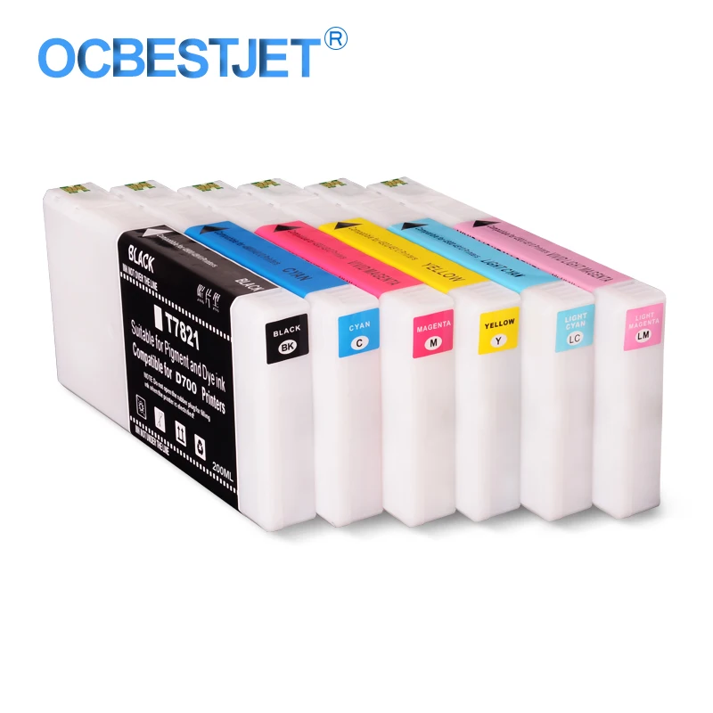 6Colors/Set T7821-T7826 Compatible Ink Cartridge Filled With Water-based Dye Ink For Epson SureLab D700 SL-D700 Printer 200ML/PC