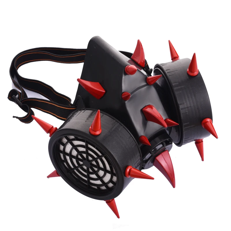 Unique Retro Steampunk Red Devil Horns & Rivets Gas Mask Respirator Cyber Goth Cosplay Masks Halloween Party Accessories