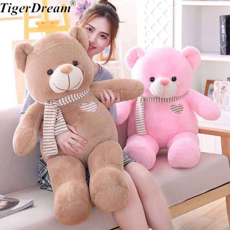 

Soft Cotton Stuffed Bear With Love Scarf Stripe Toy Cute Toys Children Bears Cushions Plush Dolls Girlfriends Pillows 4 Colors