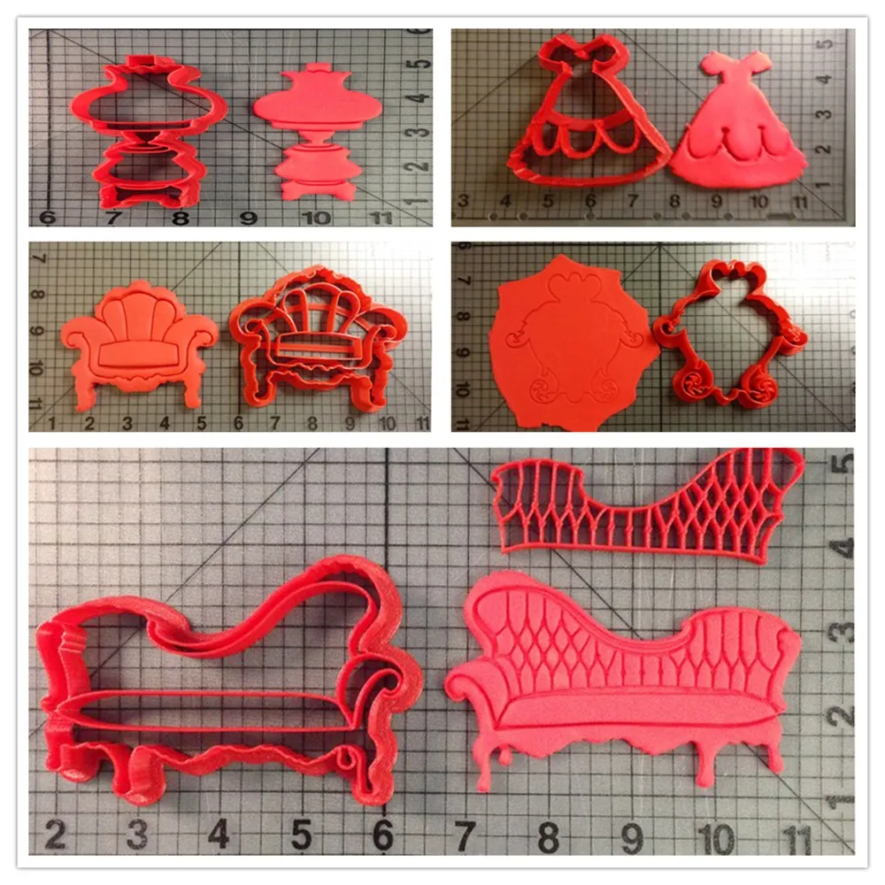 Victorian Couch Dress Frame Lamp Cookie Cutter Set Fondant Cupcake Top Cutter Custom Made 3D Printed Cookie Molds