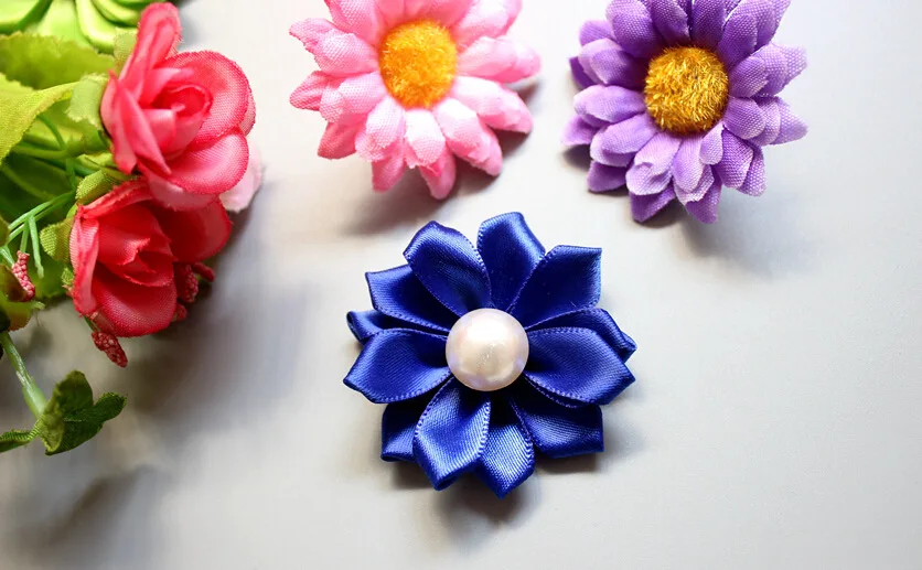 120pc/30 colors With Pearl Center Mini Satin Flowers Satin Rosettes Headband,Ribbon Multilayer Flowers 1.5\