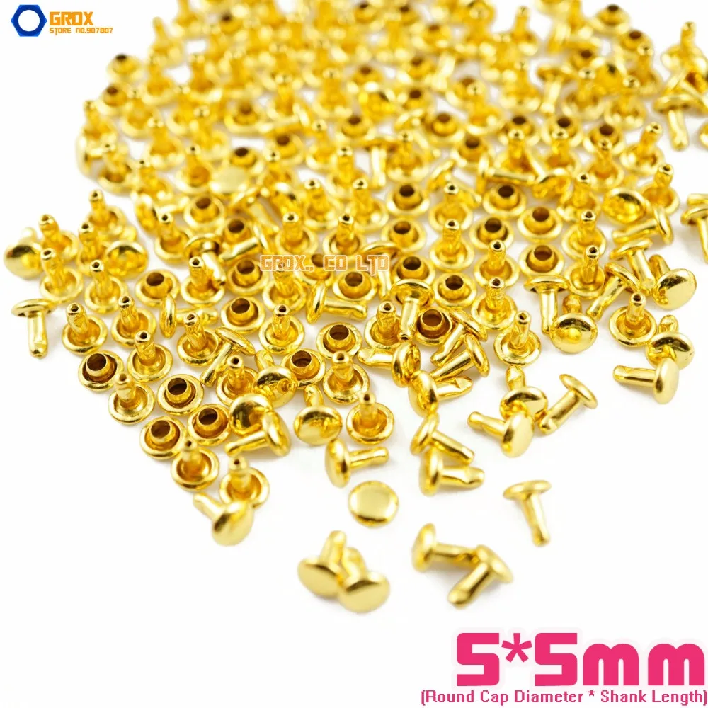 

1000 set 5*5mm Gold Double Cap Round Rapid Rivet Punk Rock Leathercraft Rivet