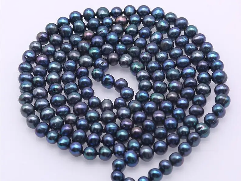 50inch 127cm natural pear 6-7mm Bright black colors freshwater pearl necklace Jewelry