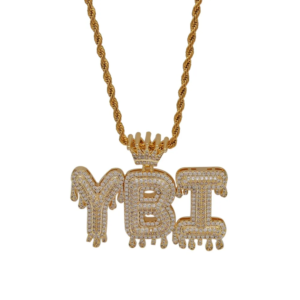 Uwin Crown Initial Letter Pendant Necklace Customzie Initial Drip Letters Gold Silver Color Custom Hiphop Jewelry