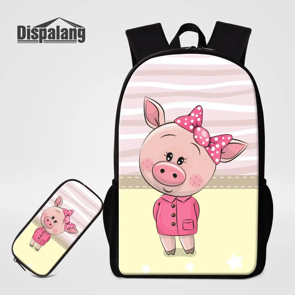 Cartoon Pig Printing School Backpack With Pencil Case For Primary Student 2 PCS Bags Set Bookbag Pen Box For Girls Daily Bagpack