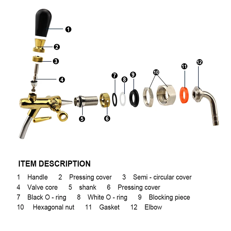 Draft Beer tap faucet, G5/8 Adjustable Faucet with golden plating,- Keg Tap Spout  Homebrew Beer