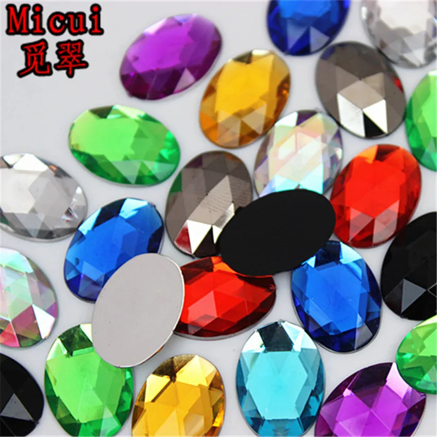 Micui 50 sztuk 13*18mm owalne Rhinestone akrylowe Flatback kryształowe kamienie na wyroby jubilerskie odzież dekoracje MC205