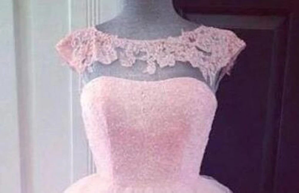 Vestido corto rosa de fiesta de graduación para niña, vestidos de tul transparente con manga de casquillo, foto Real hinchada, 16 años