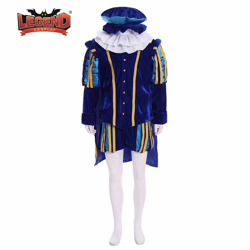 Queen Elizabeth Tudor Period Medieval Men cosplay blue outfit Vintage Men's Costumes Medieval Renaissance blue Gown with cape